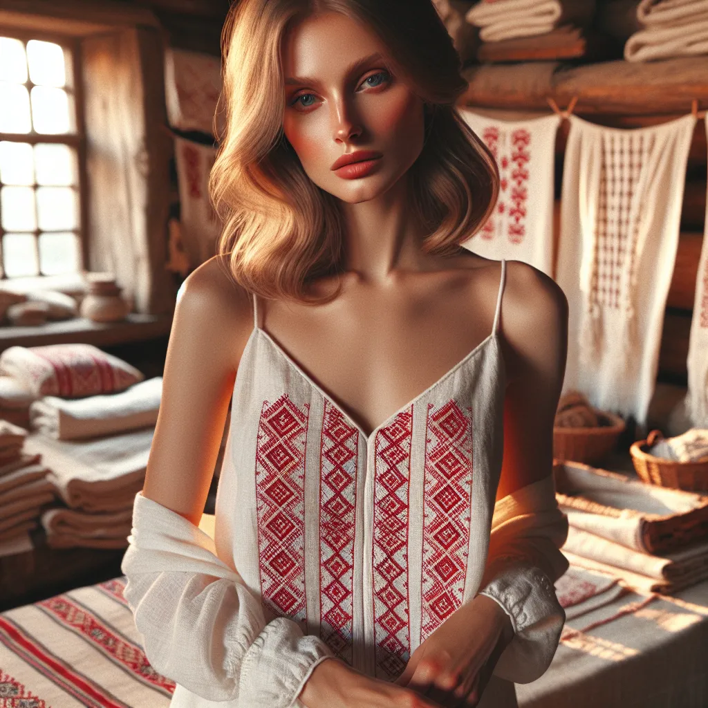 Femme de Biélorussie en lingerie traditionnelle — élégance et savoir-faire textile