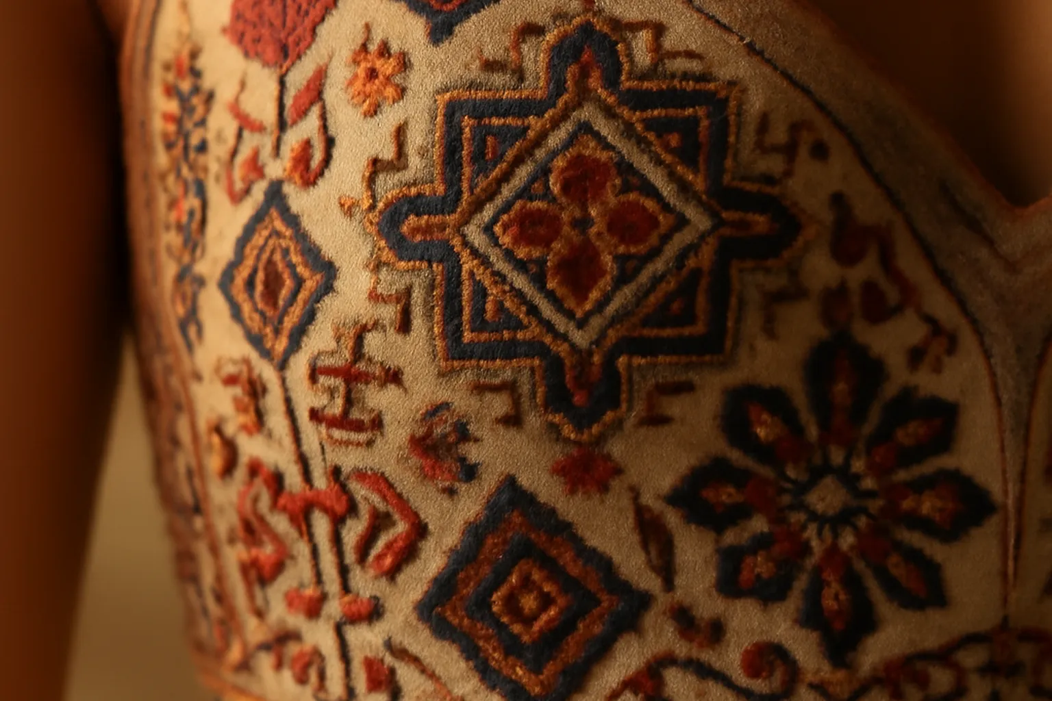 Motifs de tapis azerbaïdjanais traditionnels réinterprétés en textile fin pour la lingerie contemporaine