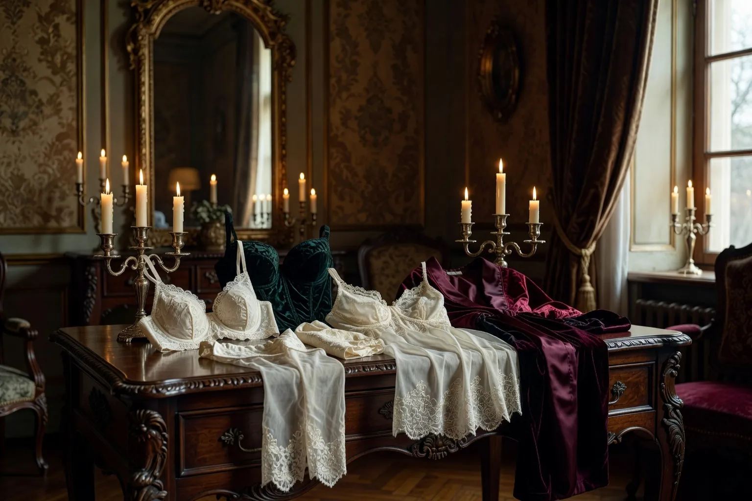 Sélection de lingerie premium sur dressing antique d'Europe de l'Est