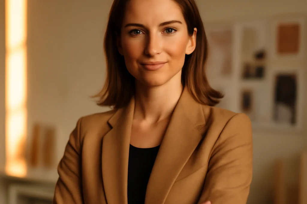 Ievgenia Marchenko, fondatrice de la marque de lingerie DTC Zoria, dans son studio de design à Varsovie