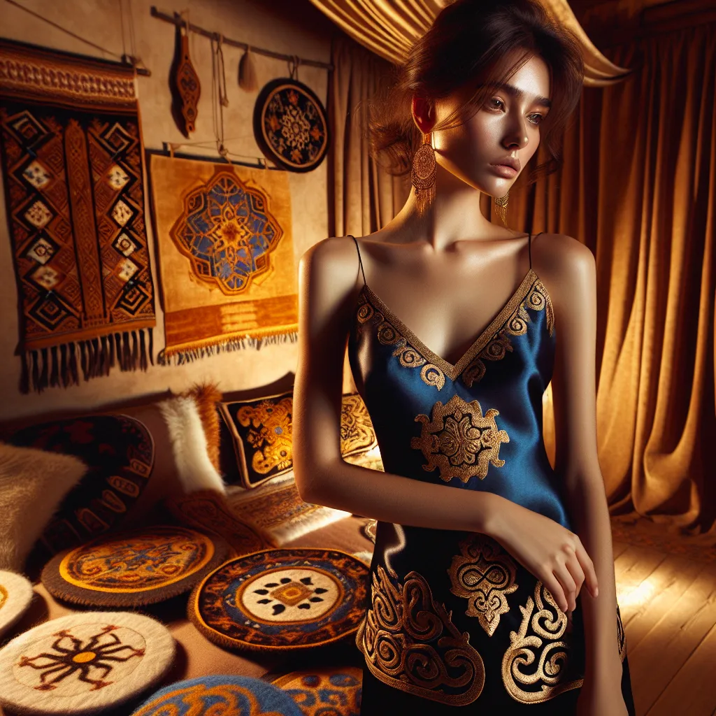 Femme de Kazakhstan en lingerie traditionnelle — élégance et savoir-faire textile