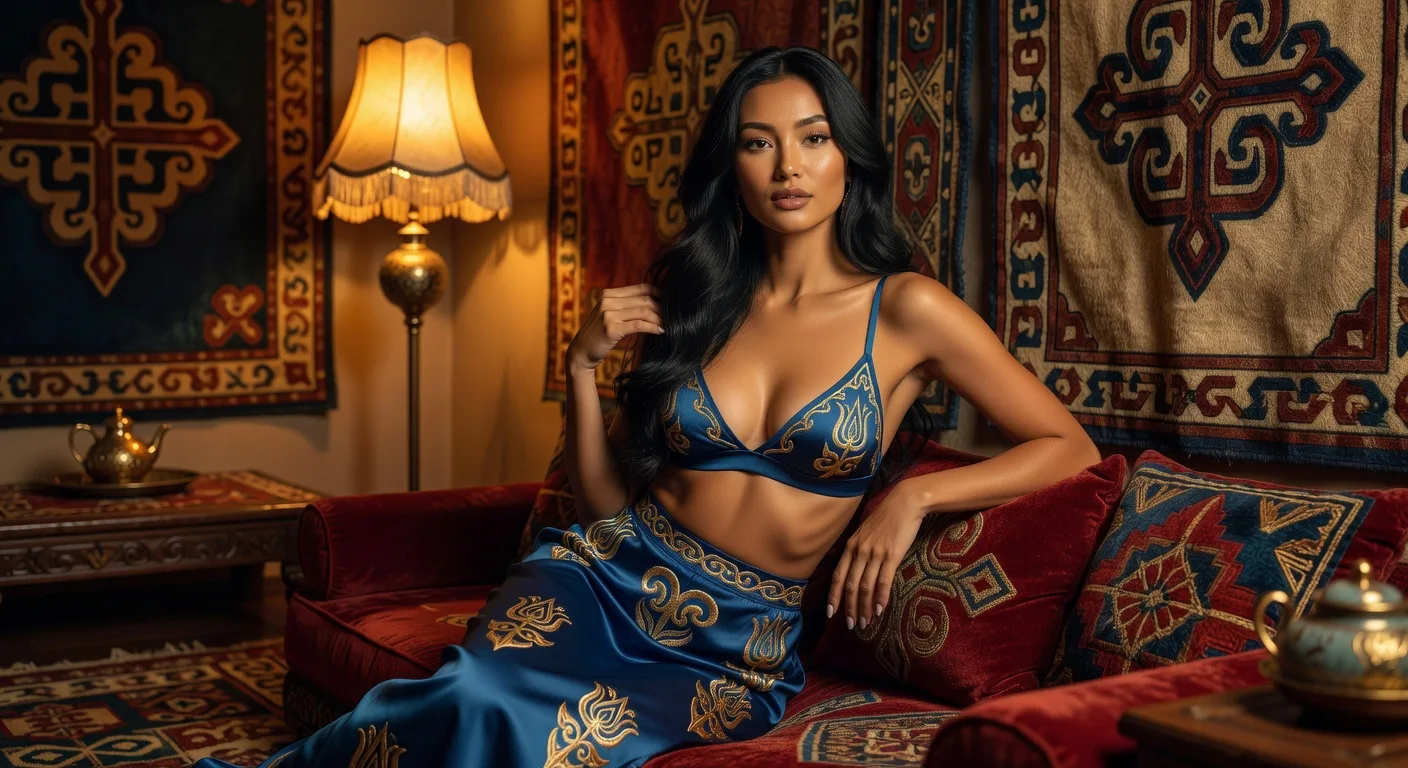 Belle femme de Kazakhstan en lingerie — mode et traditions textiles