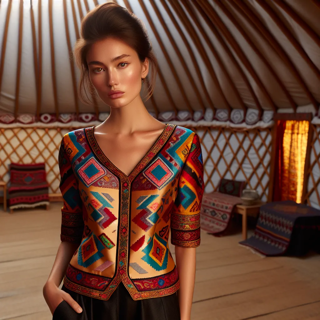 Femme de Kirghizistan en lingerie traditionnelle — élégance et savoir-faire textile