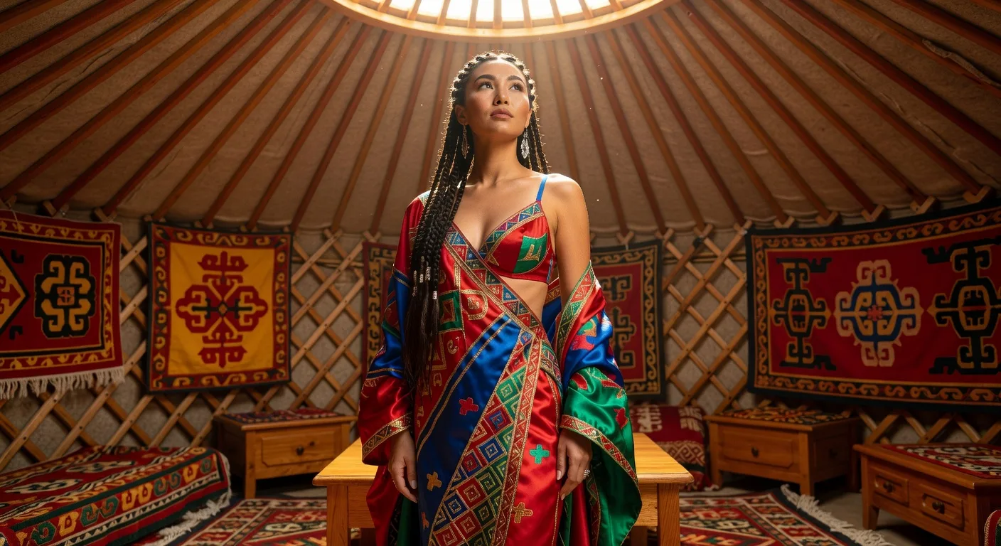 Belle femme de Kirghizistan en lingerie — mode et traditions textiles