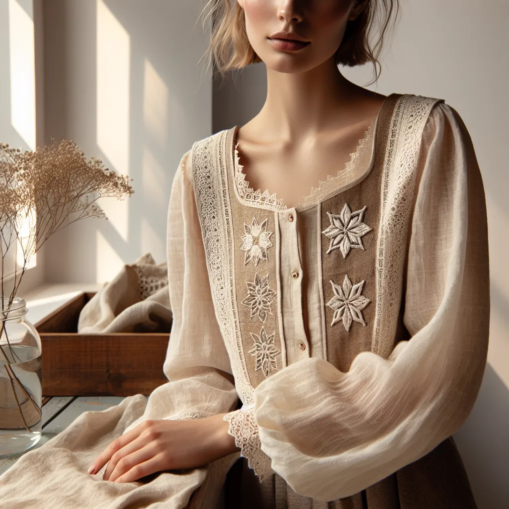 Femme de Lettonie en lingerie traditionnelle — élégance et savoir-faire textile