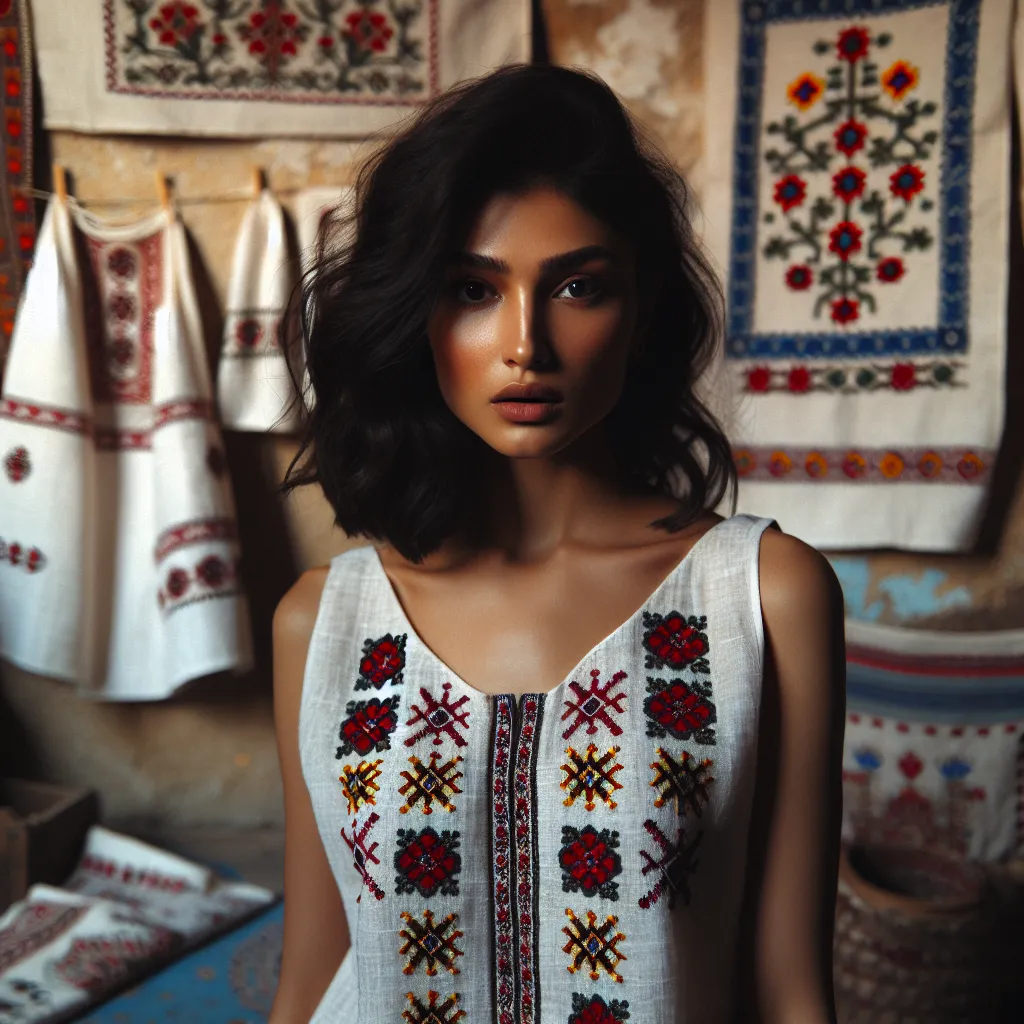 Femme de Moldavie en lingerie traditionnelle — élégance et savoir-faire textile
