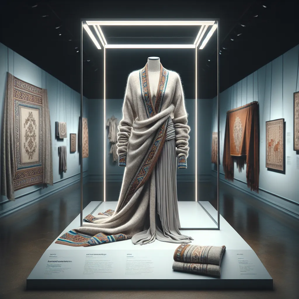 Lingerie en cachemire mongol avec motifs nomades traditionnels sur fond de steppe