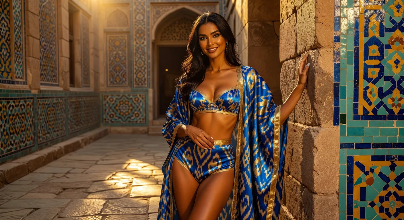 Belle femme de Ouzbékistan en lingerie — mode et traditions textiles