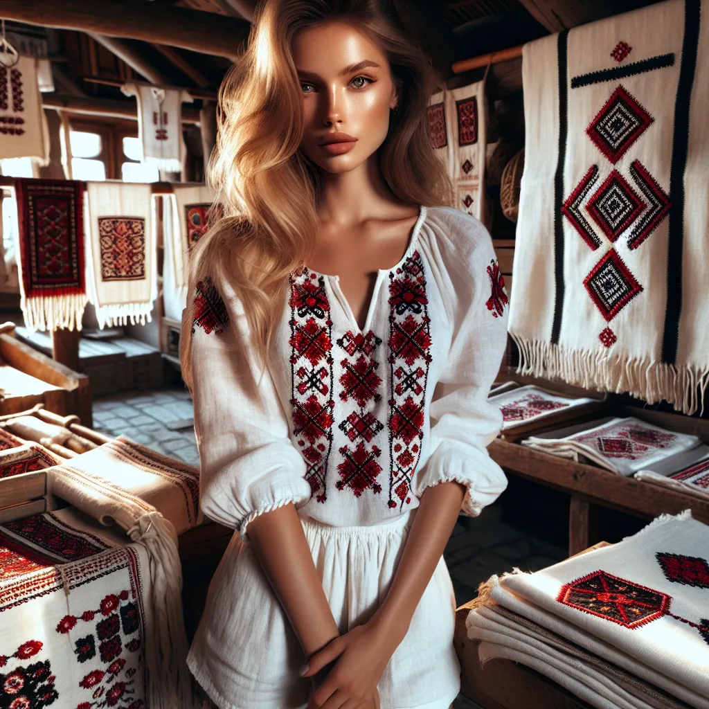 Femme de Roumanie en lingerie traditionnelle — élégance et savoir-faire textile
